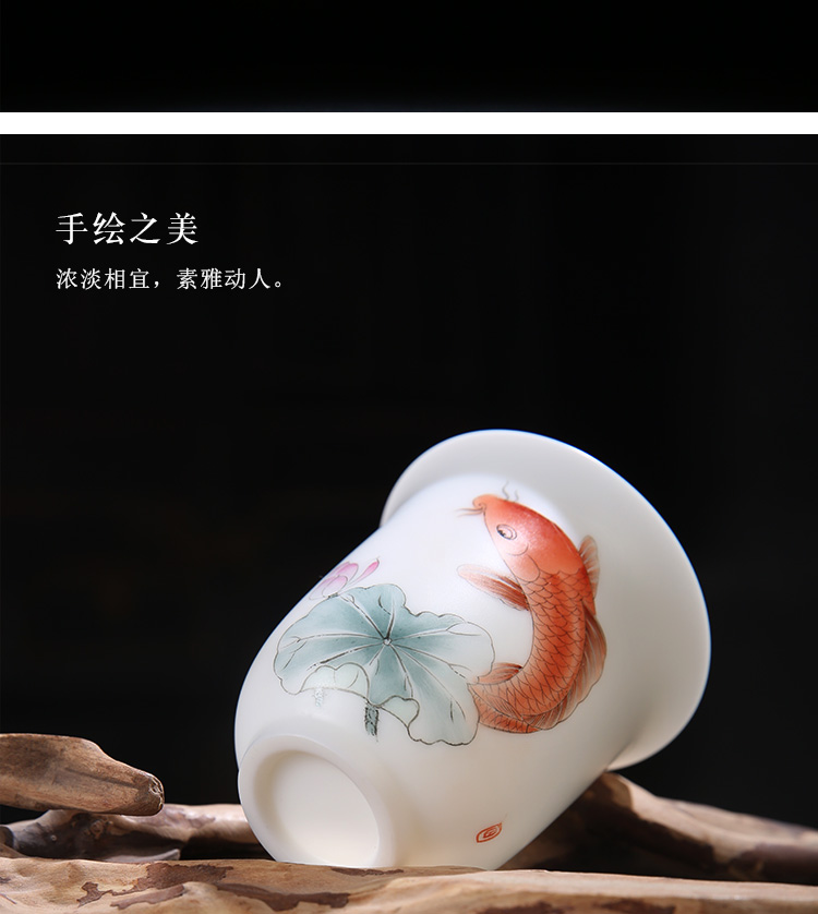 The Product owner for a cup of white porcelain porcelain remit large single teacups hand - made of new color lotus brocade carp fish sample tea cup from year to year