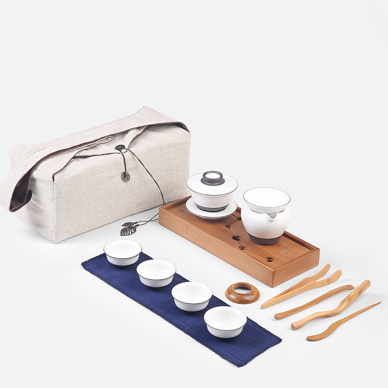 The Set of product porcelain hui xuan wen tureen portable travel tea Set four cups of cotton cloth a tureen tea sets