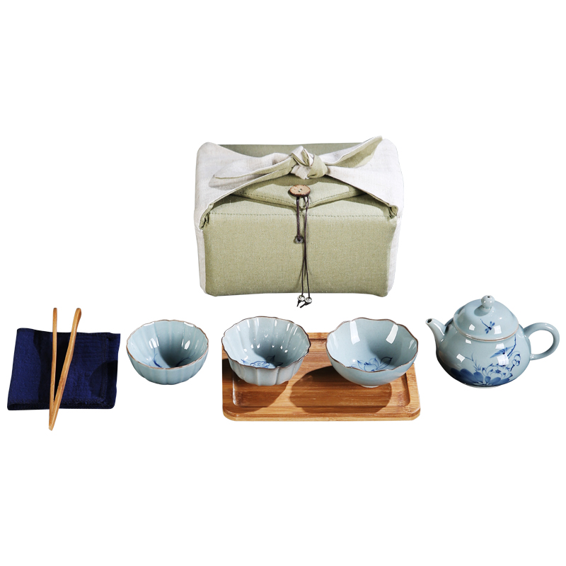The Product is blue and white antique ceramic glaze porcelain remit cyber space travel tea set a pot of three cups of custom gift box