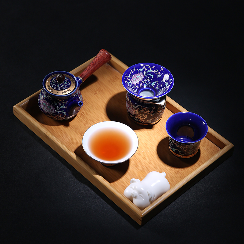 The Product famille rose porcelain sink manual pick flowers filter group mill, jingdezhen manual paint ji blue tea tea combination