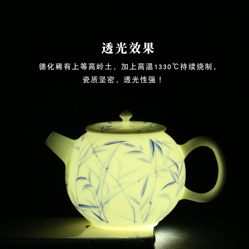 Product porcelain sink thin foetus dehua white porcelain bamboo flurry, a pot of two cups of hand - made kung fu tea gift of blue and white porcelain tea set