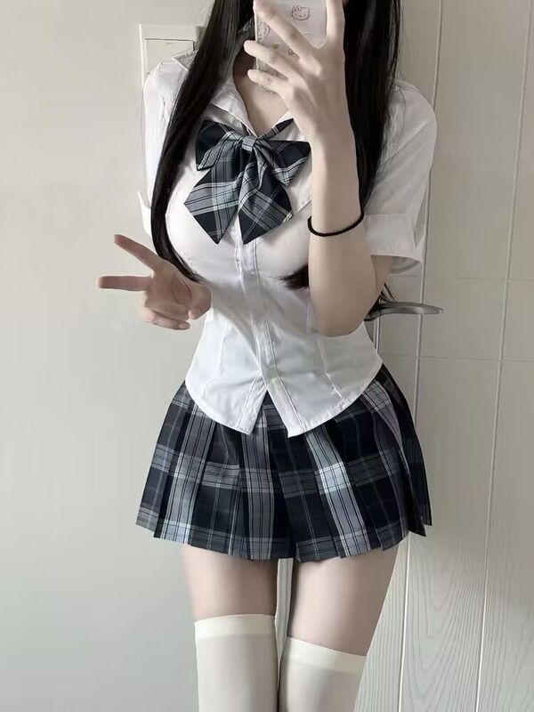 Plus-Size 100kg Extra-Large Size Set Student Jk Shirt Pure Desire Style Shirt Plaid Skirt Short Skirt Uniform Two-Piece Set Plus-Size 100kg Extra-Large Size Set Student Jk Shirt Pure Desire Style Shirt Plaid Skirt Short Skirt Uniform Two-Piece Set