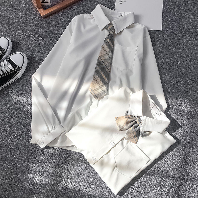 Plus-Size Japanese-Style White Shirt for Women with a Unique Design, Niche Student Jk Shirt, Korean-Style Long-Sleeve Top