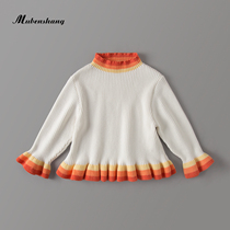 Wood Benchamp Baby Sweaters Jersey Undershirt Girl Needles Jersey Spring Autumn New Children Autumn Dress Foreign Air Rainbow Color Clothes