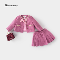 Mumoto Shang baby autumn and winter suit small fragrant wind cotton thick fashionable foreign girl Autumn dress dress high end