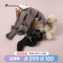 Wood Benchamps Girls Socks Pants Bowtie Princess Even Pants Socks little girl Black Bottoms Pants 2022 Spring and Autumn Ocean Qi