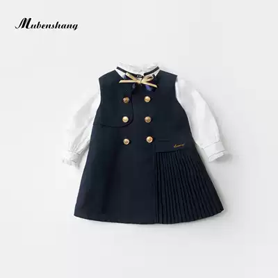 Mumoto Shang girls autumn and winter clothing set foreign school 2021 new one-year-old female baby academic style two-piece fashion