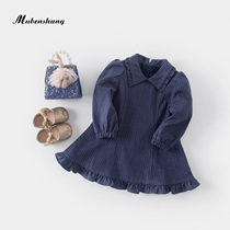 Womoto Shang girl dress spring and autumn warm baby princess skirt lapel cute little girl clothes 1-4 years old