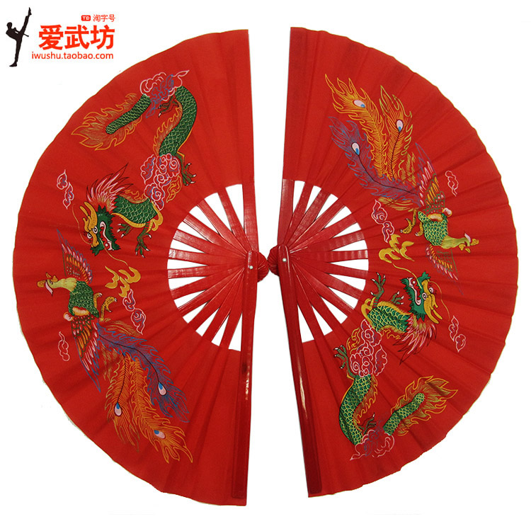 Tai chi fan Kung fu fan bamboo bone sound fan Martial arts double fan dragon and phoenix fan left and right hand peony manufacturers custom