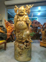 Cinnamomum camphor wood carving Maitreya Buddha statue Five Sons Laughing Buddha Big Belly Buddha Flower Pear Cliff Root Carvings Yew Crafts