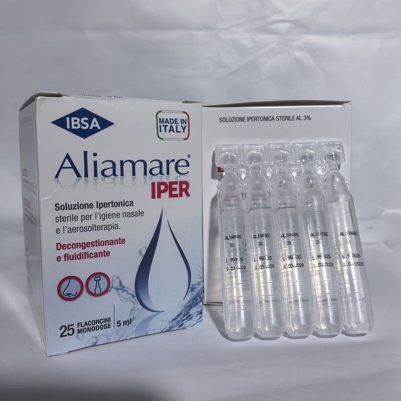 In-Stock Italian Aliamare Iper Sterile Hypertonic Sea Salt Water 3% 25 Vials 5ml Can Be Atomized for Nasal Wash