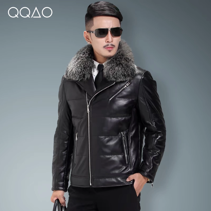 2019 mới của nam giới áo khoác da cổ cáo ngắn cổ lông da xuống Haining xe máy áo khoác da màu đen - Quần áo lông thú