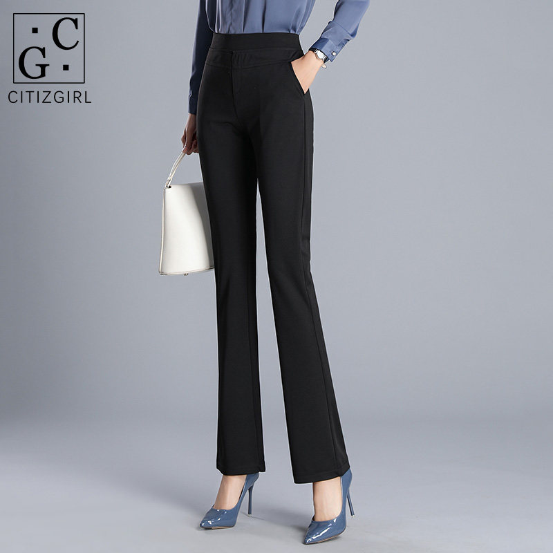 CG suit pants women's 2021 spring new hanging micro flared pants black thin high waist professional trousers 473