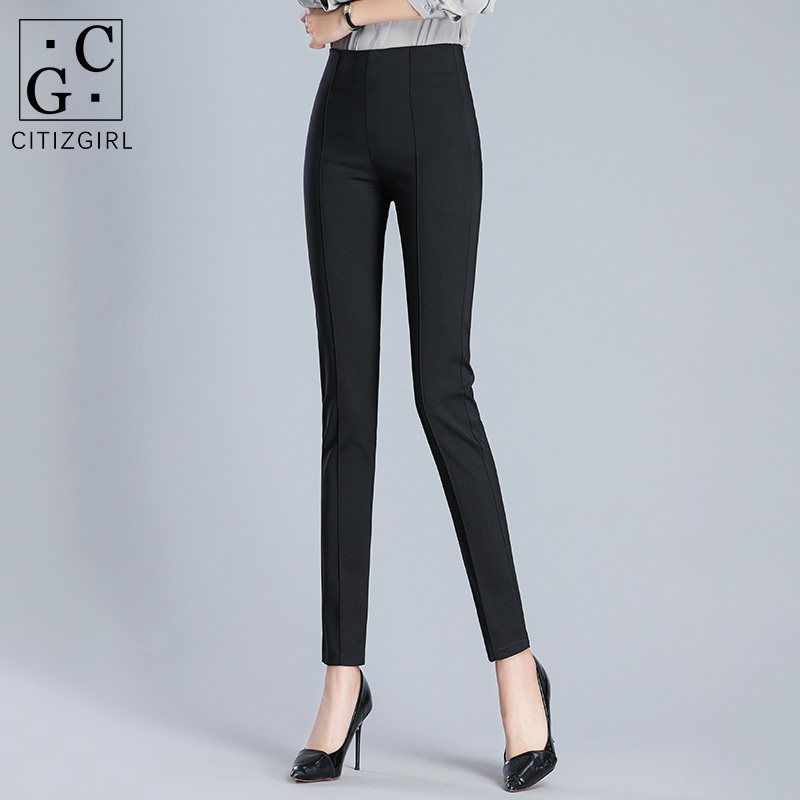 CG black suit pants spring and summer thin 2021 slim slim professional high waist side zipper small feet casual pants