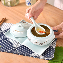 Ginseng Birds nest hotel ceramic hand-painted stew pot Baby water-separated steamer with lid with dish spoon stew pot Soup cup pot