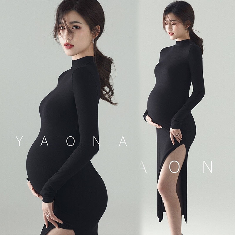 Maternity Photography Clothing New Style Black Slimming Fashionable Modern Knitted Maternity Dress Art Photo Photo Shoot Clothing