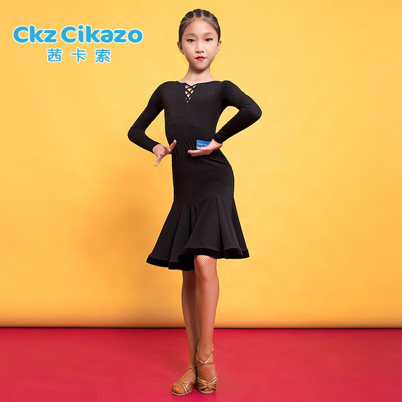 Sekasso Girl's Latin Dance Suit Conserved Autumn Winter Long Sleeve Performance Suit Toddler Dance Practice Costume G3282