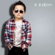 Áo sơ mi trẻ em mềm mại của Anh, cát, cotton, áo dài tay, bé trai và bé gái, áo sơ mi kẻ sọc lớn cho trẻ em sơ mi kẻ sọc cá tính cho bé