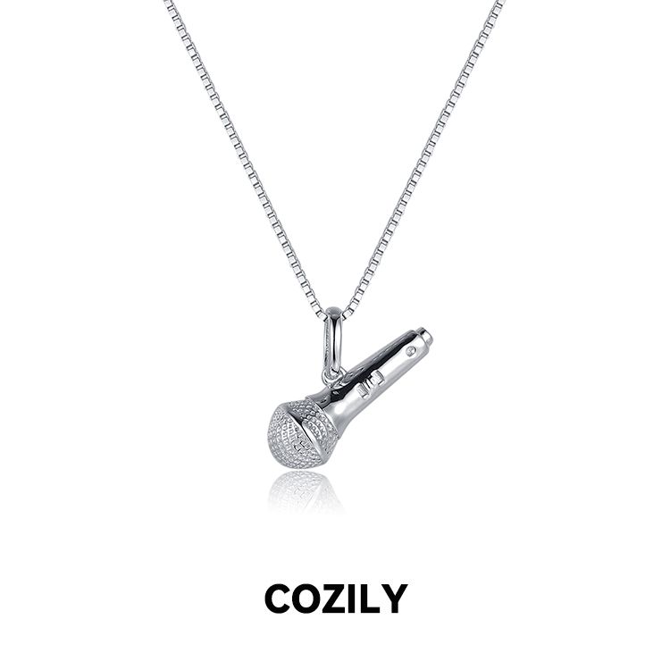 Cozily Microphone Necklace 925 Sterling Silver Original Design Music Merchandise Couple Set Exquisite