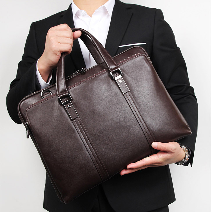 Cross Section Genuine Leather Men's Bag Pure Head Layer Cow Leather Business Handbag Slanted Satchel Soft Leather Briefcase 15 6 inch computer bag