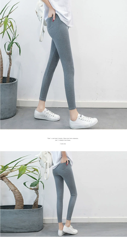 Quần legging cotton nữ mặc mùa thu và mùa đông phần mỏng Phiên bản Hàn Quốc của quần lửng cỡ lớn màu cao eo thon quần thon