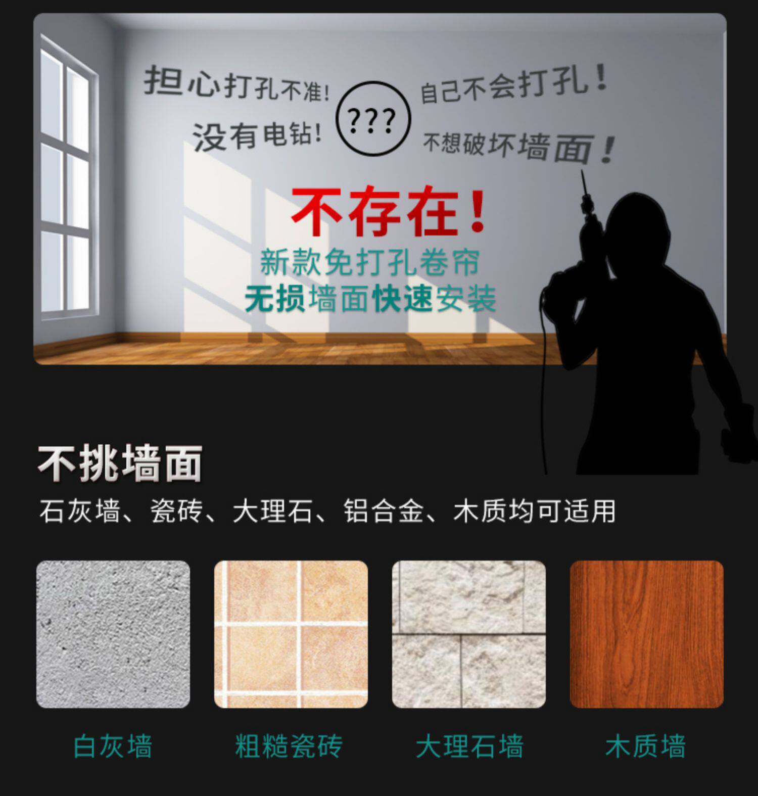 Шторы рулонные 卫生间窗帘免打孔卷帘办公室厨房卧室遮阳帘阳台玻璃遮阳帘胀紧式 SHAFEN