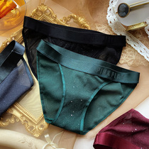 Bright piece wide waist sexy underwear women European and American luxury diamond mercerized net gauze thin hot transparent breifs