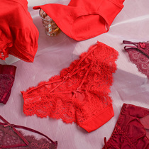 3 Red Year of the ox big red underwear women hot sexy charming lace ladies triangle shorts thin size