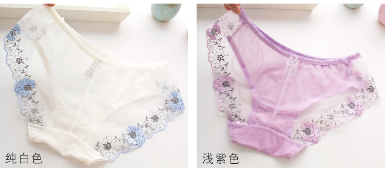 Streamer thêu mùa hè lưới đồ lót gợi cảm nữ ren thấp eo nóng trong suốt kích thước lớn thoáng khí cotton quần lót lụa
