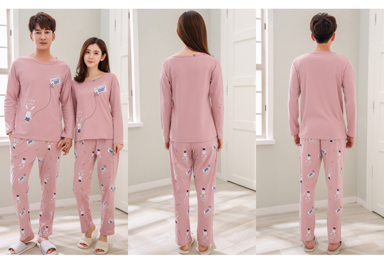 Phiên bản Hàn Quốc của bộ đồ ngủ đôi đáng yêu của phụ nữ mùa thu tay dài cotton mùa xuân và mùa thu mỏng phần cotton mùa thu nam phục vụ nhà bộ pijama lụa