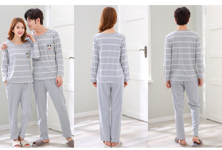 Phiên bản Hàn Quốc của bộ đồ ngủ đôi đáng yêu cotton dài tay mùa xuân và mùa thu mỏng phần cotton mùa thu nữ đồ ngủ nam