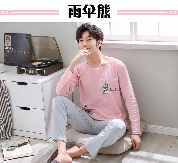 Đồ ngủ nam nam mùa đông dài tay cotton thanh niên phần mỏng nam mùa xuân và mùa thu hoạt hình giản dị dịch vụ mặc nhà bộ mặc nhà big size