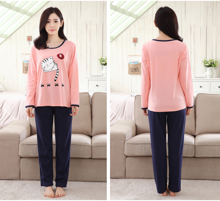 Đồ ngủ mùa xuân và mùa thu của phụ nữ cotton mùa thu dài tay cotton phù hợp với phụ nữ mùa xuân mỏng có thể được mặc bên ngoài dịch vụ nhà ngọt ngào và đáng yêu đồ bộ kiểu đẹp