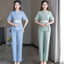 Beautician overalls womens spring and summer health spa club foot bath shop overalls foot massage technician short-sleeved suit pants