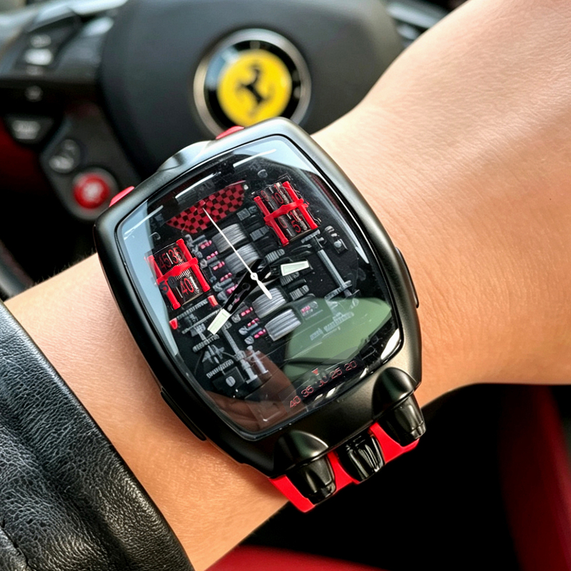 Racing Engine Mechanical Watch for Men, Bugatti 16-Cylinder Engine Watch, Same Model as Worn by Wang Zhongxiang, Concept Sports Wristwatch