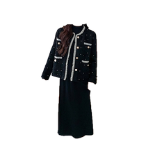 Jingqi maternity dress autumn and winter high-end pregnancy wear French style jacket sweater skirt two-piece set