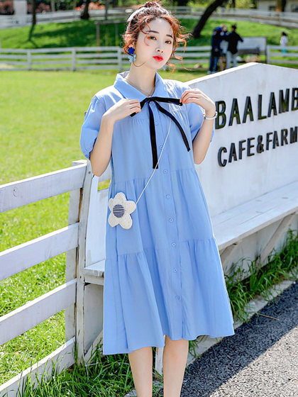 婧麒孕妇装夏季可哺乳款连衣裙小个子短袖夏装宽松孕妇裙子中长款