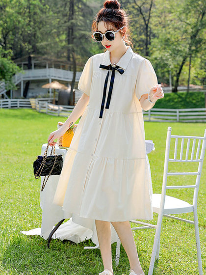 婧麒孕妇装夏季可哺乳款连衣裙小个子短袖夏装宽松孕妇裙子中长款