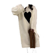 Jingqi Maternity Autumn and Winter Dress 2024 New Korean Style Retro Lazy Style Loose Over-the-Knee Bottoming Sweater Dress