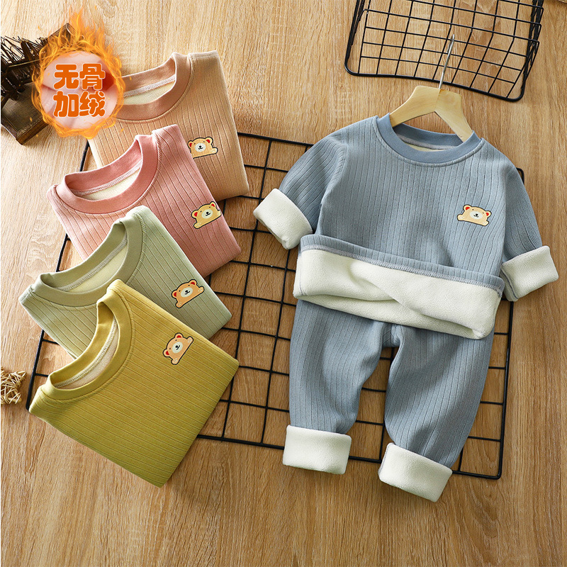 Baby Duvet Warm Underwear Winter Boy Girl Autumn Clothes Autumn Pants Suit Medium & Small Children Warm And Boneless Children Suit-Taobao