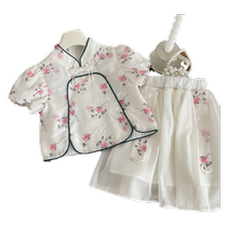 Jingqi Girls Hanfu Summer Suit 2024 New Big Childrens Short-Sleeved Dress Childrens National Style New Chinese Style Skirt