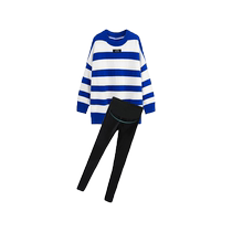 Maternity Autumn Suit Autumn 2024 New Tops High-end Large Size Round Neck Pullover Loose Striped Sweater Women