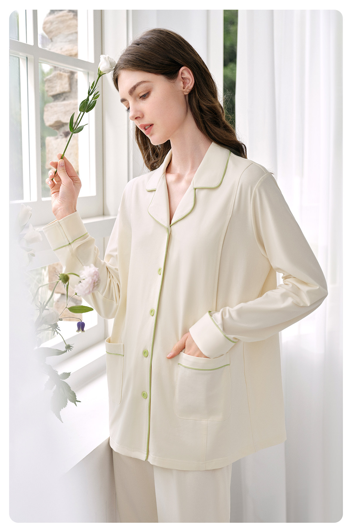Jq Jingqi Maternity Pajamas with Breast Pads, Pure Cotton Postpartum Maternity Sleepwear, Nursing and Breastfeeding Hospital Home Wear Set for Women — 40