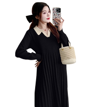 Jingqi maternity wear autumn and winter 2024 new fashionable temperament high-end knitted bottoming sweater pleated dress