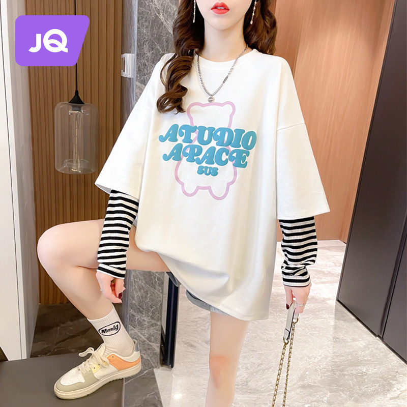 The Jing Kiri Gestational Woman Dress Spring Autumn Paragraph 2023 New Female Hit Bottom Sweatshirt Fashion Fake Two Printed Long Sleeves T-shirt Spring Dress-Taobao