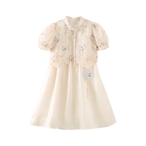 Jingqi Girls Summer Dress 2024 New Childrens National Style Princess Skirt Girls New Chinese Style Dress