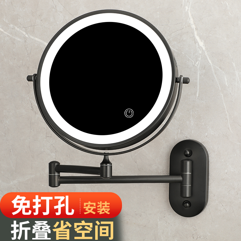 Hotel Bathroom Makeup Mirror Wall-mounted Free Wear Makeup Room Mirror Hanging Wall Type Enlarged Telescopic Mirror Bifacial Strap Lamp