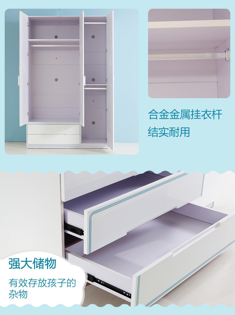 Nội thất đôi Tiger Cửa tủ quần áo Cửa gỗ 3 cánh Tủ quần áo Trẻ em Kinh tế Phòng ngủ Tổng thể Tủ quần áo 13R3 giá các loại tủ nhựa đựng quần áo