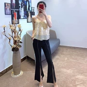 2019 xuân hè mới dây đeo sequin khí chất gợi cảm Mặc ngoài mặc áo quây ngắn vest áo khoác nữ - Áo ba lỗ