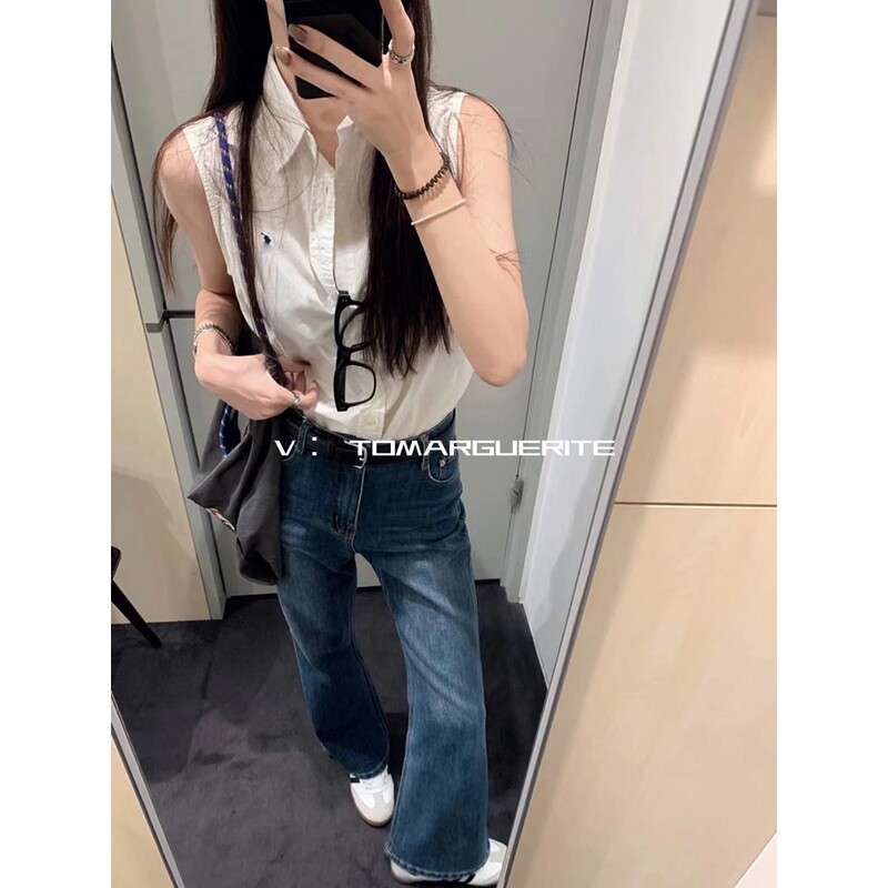 Marguerite Five-Color Embroidered Pattern Decoration Casual Old Money Style Sleeveless Vest Shirt Top